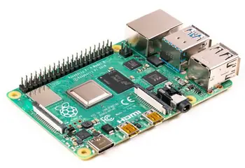 A single-board computer with four USB ports, an Ethernet socket and two video outputs.